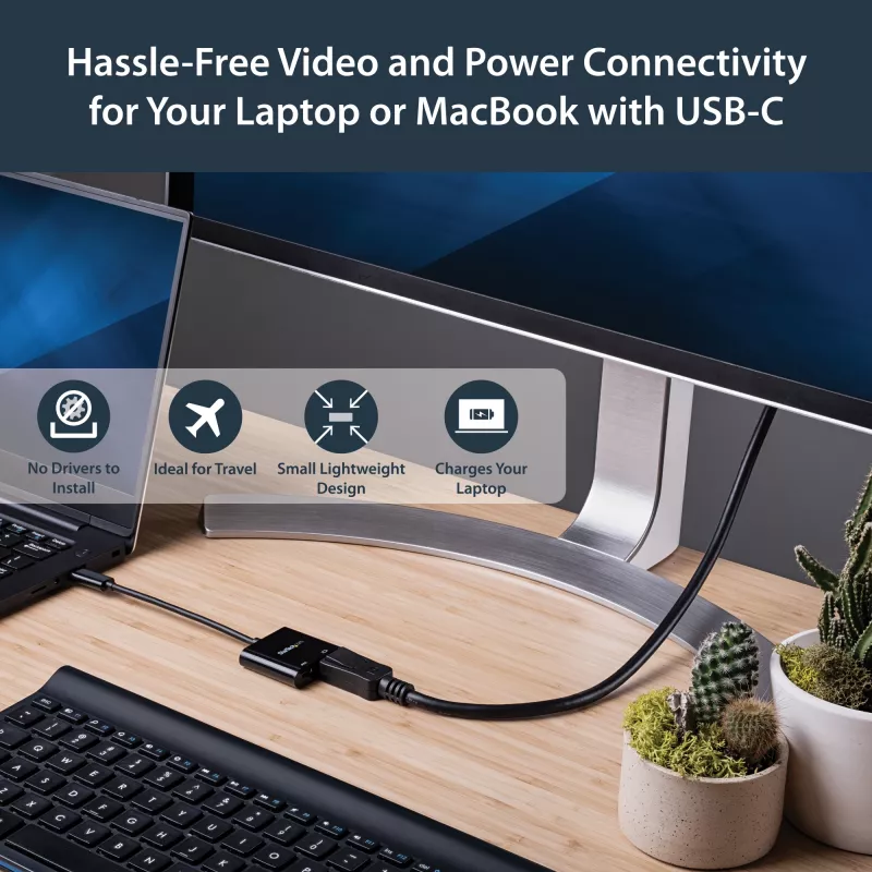 StarTech.com Adapter USB-C na DisplayPort z funkcją Power Delivery - 4K 60Hz HBR2 - Konwerter wideo USB Type-C na DP 1.2 Monitor z ładowaniem - Przesył mocy 60W - Kompatybilny z Thunderbolt 3