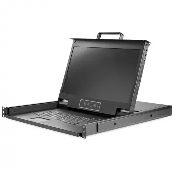 StarTech.com Rackmount KVM Console HD 1080p - Jednoportowa konsola KVM VGA z 17-calowym monitorem LCD do szafy serwerowej - W pełni funkcjonalna szuflada KVM LCD 1U z kablami i osprzętem - Obsługa USB - MTBF 50 000
