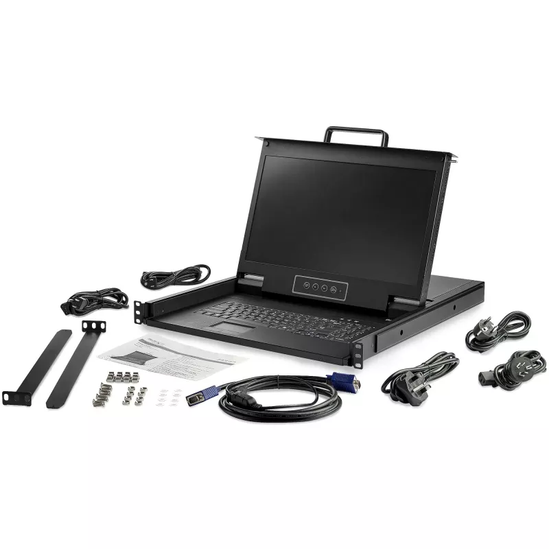 StarTech.com Rackmount KVM Console HD 1080p - Jednoportowa konsola KVM VGA z 17-calowym monitorem LCD do szafy serwerowej - W pełni funkcjonalna szuflada KVM LCD 1U z kablami i osprzętem - Obsługa USB - MTBF 50 000
