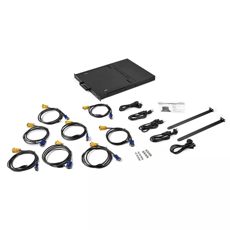 StarTech.com 8 Port Rackmount KVM Console w/ 6ft Cables - Zintegrowany przełącznik KVM z monitorem LCD 17 cali - W pełni funkcjonalny 1U LCD KVM Drawer- OSD KVM - Wytrzymały 50 000 MTBF - Obsługa USB + VGA
