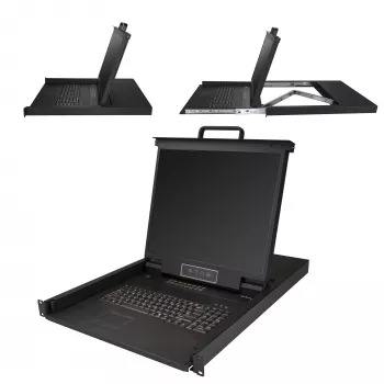 StarTech.com 16-portowy konsola KVM do montażu w szafie rack z kablami 6ft - Zintegrowany przełącznik KVM z 19-calowym monitorem LCD - W pełni funkcjonalny 1U wysuwany panel KVM - OSD KVM - Wytrzymała 50 000 MTBF - Obsługa USB + VGA