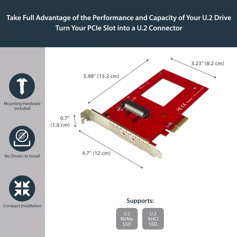 StarTech.com Adapter U.2 na PCIe dla 2,5-calowego dysku SSD U.2 NVMe - SFF-8639 - x4 PCI Express 4.0