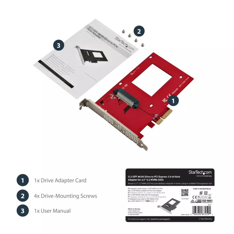 StarTech.com Adapter U.2 na PCIe dla 2,5-calowego dysku SSD U.2 NVMe - SFF-8639 - x4 PCI Express 4.0