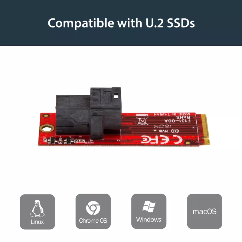 StarTech.com U.2 (SFF-8643) do M.2 PCI Express 3.0 x4 Karta adaptera hosta dla 2,5” U.2 NVMe SSD