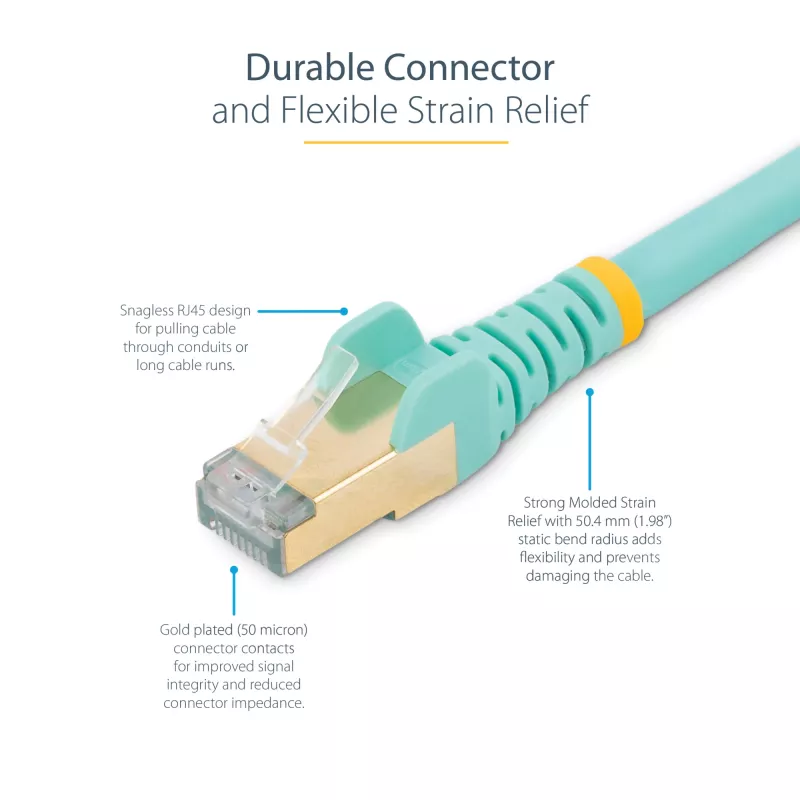 StarTech.com 1m CAT6a kabel Ethernet - 10 Gigabitów Ekranowany Snagless RJ45 100W PoE Patch Cord - 10GbE STP Kabel sieciowy z odciążeniem - Aqua Indywidualnie testowany/Okablowanie z certyfikatem UL/TIA