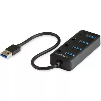 StarTech.com 4-portowy hub USB 3.0 - USB-A do 4x USB 3.0 Type-A z indywidualnymi przełącznikami włączania/wyłączania portów - SuperSpeed 5 Gb/s USB 3.1/3.2 Gen 1 - Zasilany magistralą USB - Przenośny - Dołączony kabel 25 cm~4-portowy hub USB 3.0 - USB-A do 4x USB 3.0 Type-A z indywidualnymi przełącznikami włączania/wyłączania portów - SuperSpeed USB 3.2 Gen 1 (5 Gb/s) - Zasilany magistralą USB…