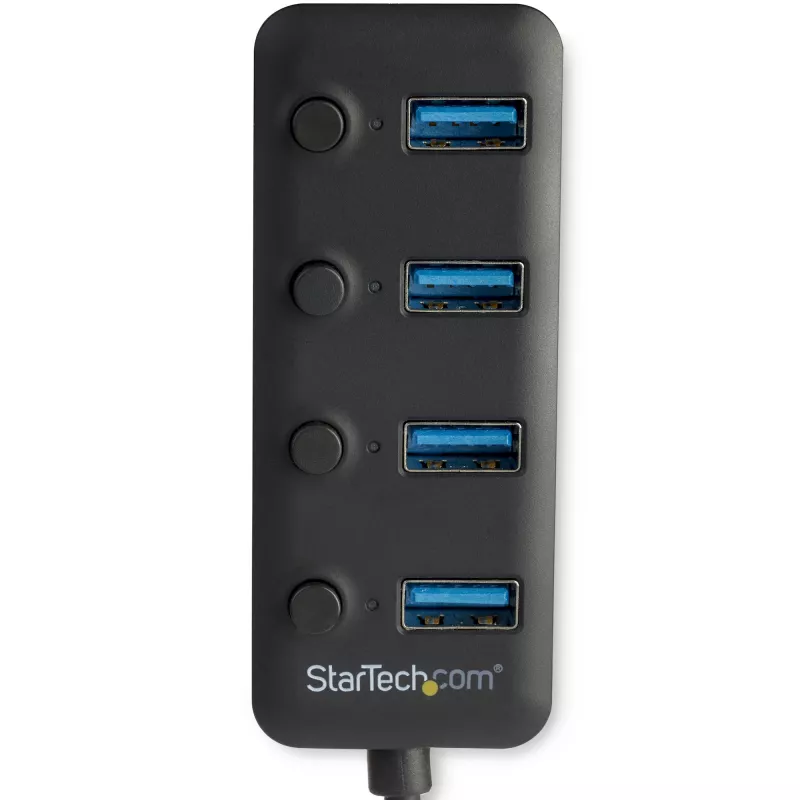 StarTech.com 4-portowy hub USB 3.0 - USB-A do 4x USB 3.0 Type-A z indywidualnymi przełącznikami włączania/wyłączania portów - SuperSpeed 5 Gb/s USB 3.1/3.2 Gen 1 - Zasilany magistralą USB - Przenośny - Dołączony kabel 25 cm~4-portowy hub USB 3.0 - USB-A do 4x USB 3.0 Type-A z indywidualnymi przełącznikami włączania/wyłączania portów - SuperSpeed USB 3.2 Gen 1 (5 Gb/s) - Zasilany magistralą USB…