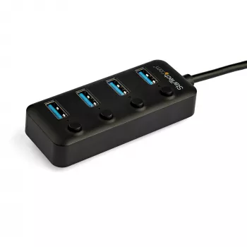 4-portowy hub USB-C StarTech.com – USB-C na 4 porty USB 3.0 typu A z indywidualnymi przełącznikami włączania/wyłączania – SuperSpeed 5 Gb/s USB 3.1/Gen 1 – zasilany z magistrali USB – przenośny – przewód wbudowany 25 cm