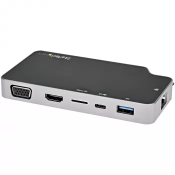 StarTech.com USB C Multiport Adapter - USB-C do 4K HDMI lub VGA z przelotowym zasilaniem 100W Power Delivery, 2-portowy hub USB 10Gbps, MicroSD, GbE - USB 3.1 Gen 2 Type-C Mini/Travel Dock