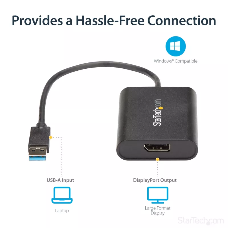 StarTech.com Adapter USB 3.0 na DisplayPort, Konwerter monitora USB DP dla Windows, 4K (bez obsługi macOS/ChromeOS/Linux) - TAA