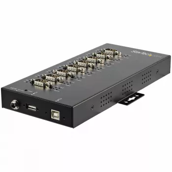 StarTech.com 8-portowy koncentrator szeregowy USB do RS232/RS485/RS422 Adapter - Przemysłowy adapter USB 2.0 na DB9 Szeregowy koncentrator konwertujący - Klasa IP30 - Metalowy koncentrator szeregowy do montażu na szynie DIN - Ochrona przed wyładowaniami elektrostatycznymi 15 kV