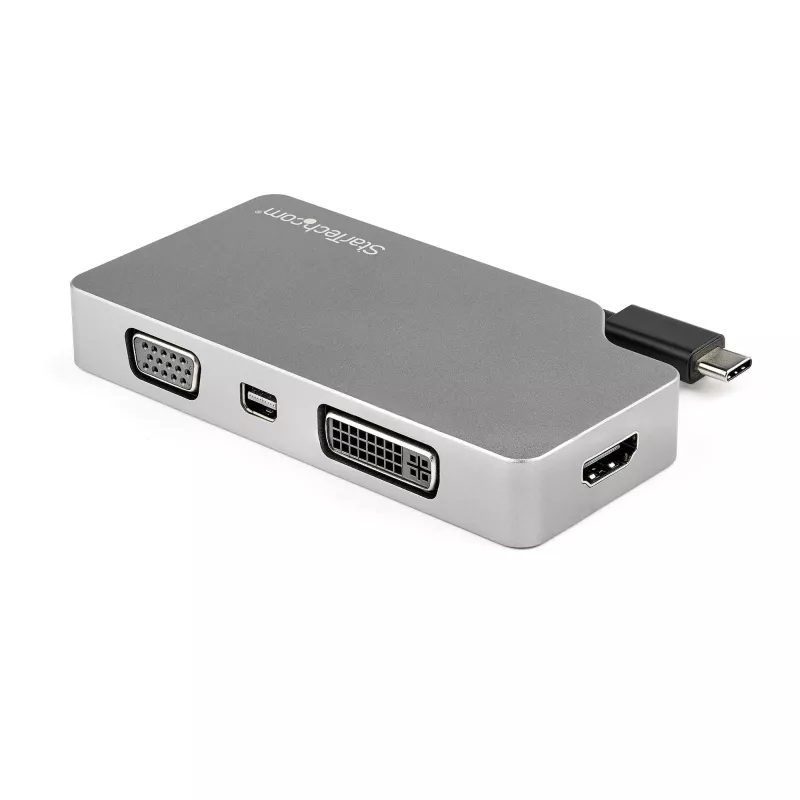 StarTech.com USB C wieloportowy adapter wideo z HDMI, VGA, Mini DisplayPort lub DVI - Adapter monitora USB Type C na HDMI 2.0 lub mDP 1.2 (4K 60 Hz) - VGA lub DVI (1080p) - Aluminium w kolorze gwiezdnej szarości