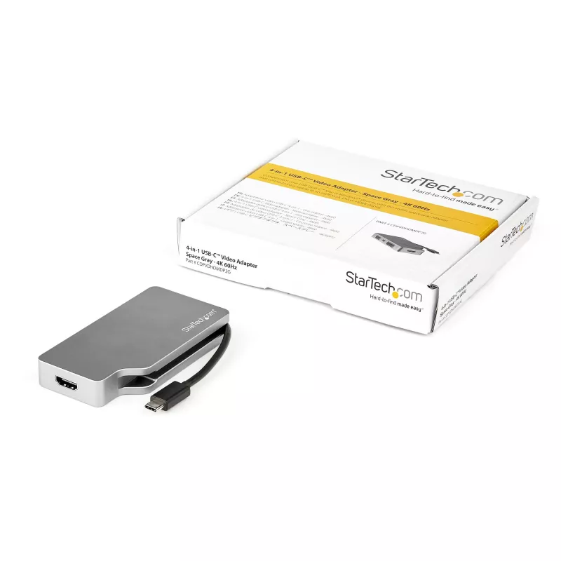 StarTech.com USB C wieloportowy adapter wideo z HDMI, VGA, Mini DisplayPort lub DVI - Adapter monitora USB Type C na HDMI 2.0 lub mDP 1.2 (4K 60 Hz) - VGA lub DVI (1080p) - Aluminium w kolorze gwiezdnej szarości