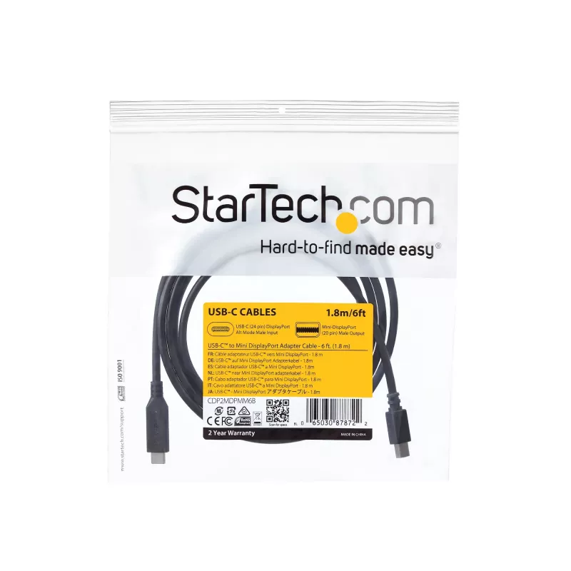 StarTech.com 6 ft. (1.8 m) USB-C do Mini DisplayPort Kabel - 4K 60Hz - Czarny