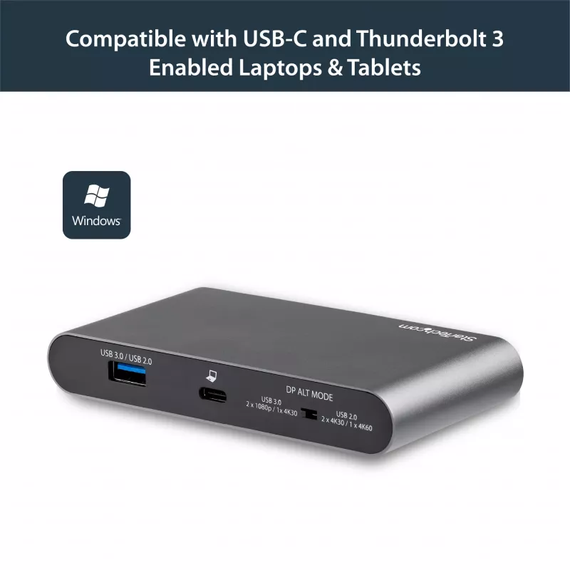 Stacja dokująca StarTech.com USB-C - 4K Dual Monitor DisplayPort - Mini stacja dokująca do laptopa - Przesył mocy 100 W - GbE, hub USB-A z 2 portami - Adapter wieloportowy USB typu C - Kabel 100 cm