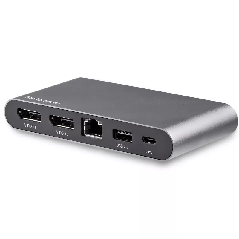 Stacja dokująca StarTech.com USB-C - 4K Dual Monitor DisplayPort - Mini stacja dokująca do laptopa - Przesył mocy 100 W - GbE, hub USB-A z 2 portami - Adapter wieloportowy USB typu C - Kabel 100 cm