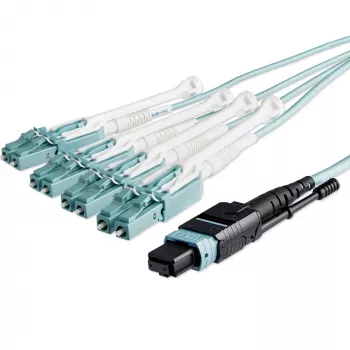 StarTech.com 10m (30ft) MTP(F)/PC do 4x LC/PC duplex breakout OM3 wielomodowy kabel światłowodowy, OFNP plenum, sieci 40G, niskie straty wtrąceniowe - zworka światłowodowa