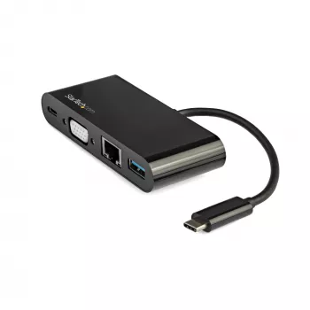 StarTech.com USB C Multiport Adapter - Mini USB-C Dock z wyjściem VGA 1080p do jednego monitora - 60 W przejściowe zasilanie Power Delivery - USB 3.1 Gen 1 Type-A 5 Gb/s, Gigabit Ethernet - Stacja dokująca