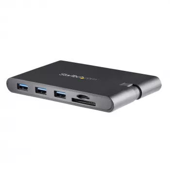 StarTech.com Adapter wieloportowy USB C - Mini stacja dokująca USB Type-C z wideo HDMI 4K lub VGA 1080p - Przesył mocy 100 W, 3-portowy hub USB 3.0, GbE, SD i microSD - Podróżna stacja dokująca do laptopa