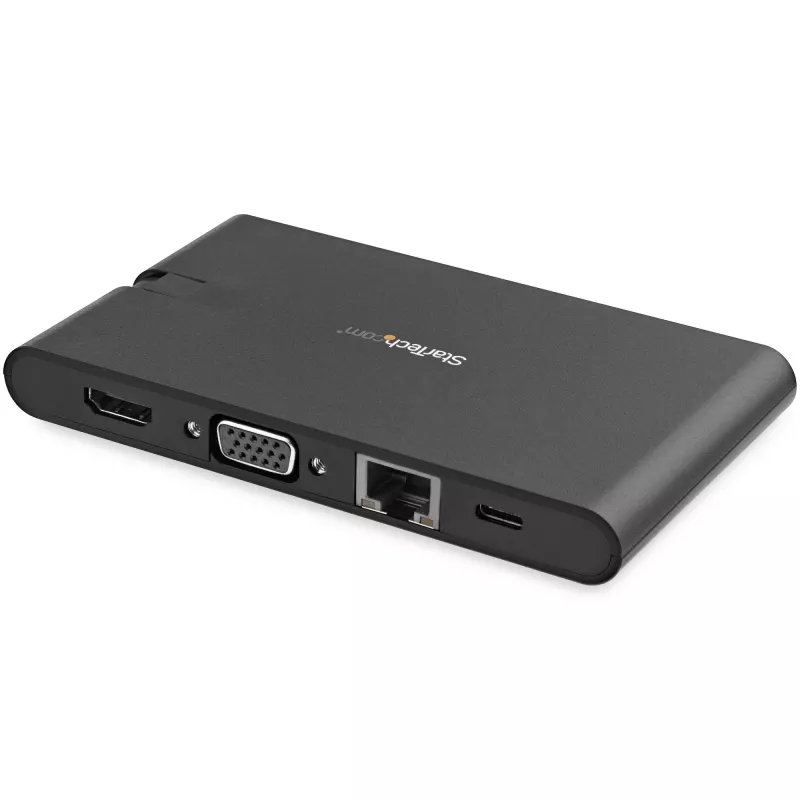 StarTech.com Adapter wieloportowy USB C - Mini stacja dokująca USB Type-C z wideo HDMI 4K lub VGA 1080p - Przesył mocy 100 W, 3-portowy hub USB 3.0, GbE, SD i microSD - Podróżna stacja dokująca do laptopa