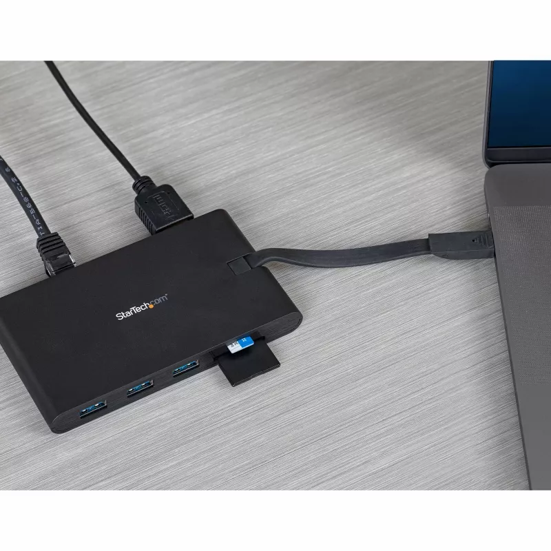 StarTech.com Adapter wieloportowy USB C - Mini stacja dokująca USB Type-C z wideo HDMI 4K lub VGA 1080p - Przesył mocy 100 W, 3-portowy hub USB 3.0, GbE, SD i microSD - Podróżna stacja dokująca do laptopa
