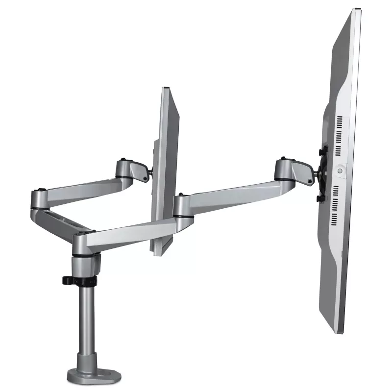 StarTech.com Podwójne ramię do monitora montowane na biurku - Premiumowe ramię przegubowe - do monitorów VESA do 30” - Regulowana wysokość - Obrót/pochylenie/skręt - Zacisk/przelotka - Srebrny