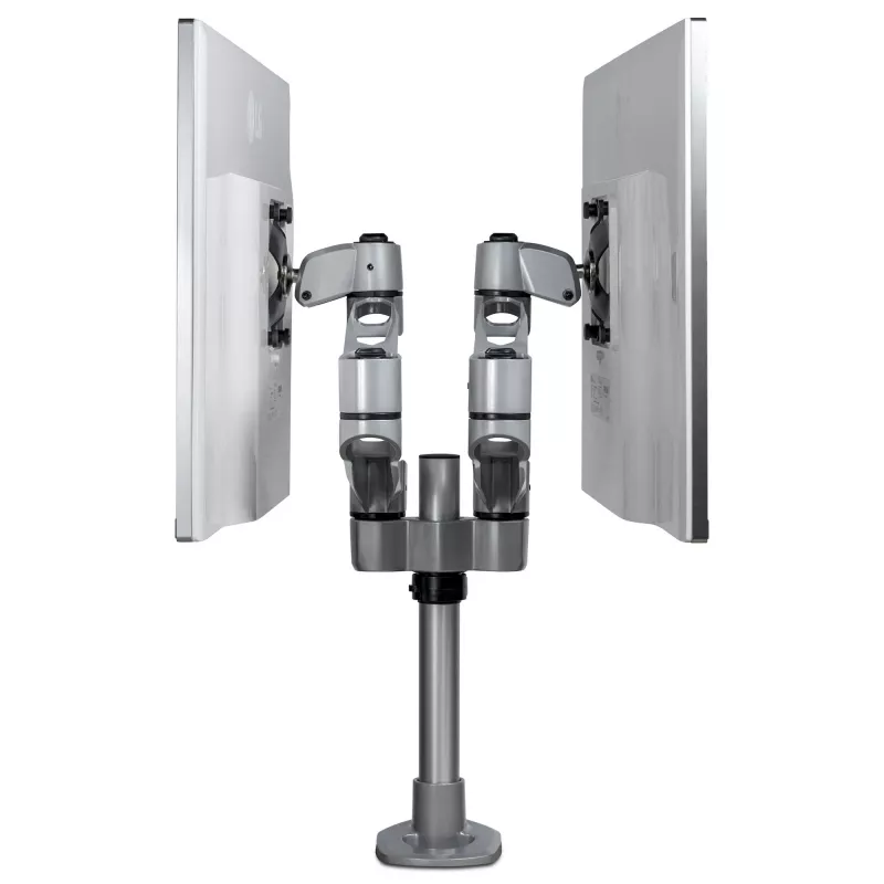 StarTech.com Podwójne ramię do monitora montowane na biurku - Premiumowe ramię przegubowe - do monitorów VESA do 30” - Regulowana wysokość - Obrót/pochylenie/skręt - Zacisk/przelotka - Srebrny