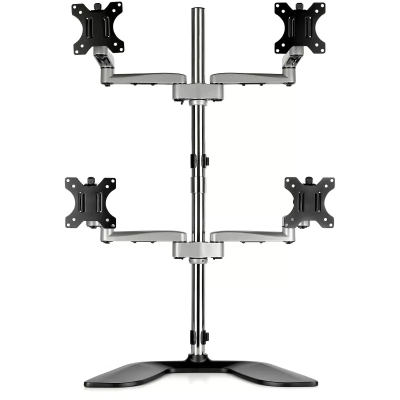 StarTech.com Stojak na cztery monitory biurkowe – Ergonomiczne ramię VESA na 4 monitory (2x2) do 32 cali – Wolnostojący przegubowy uniwersalny uchwyt na słupie – Regulacja wysokości/pochylenia/obrotu – Srebrny