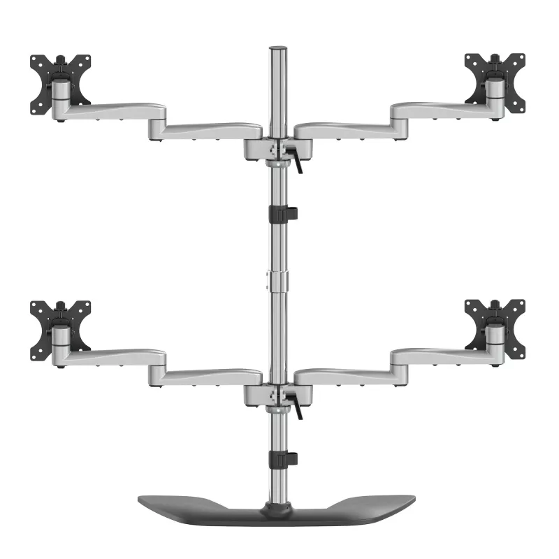 StarTech.com Stojak na cztery monitory biurkowe – Ergonomiczne ramię VESA na 4 monitory (2x2) do 32 cali – Wolnostojący przegubowy uniwersalny uchwyt na słupie – Regulacja wysokości/pochylenia/obrotu – Srebrny