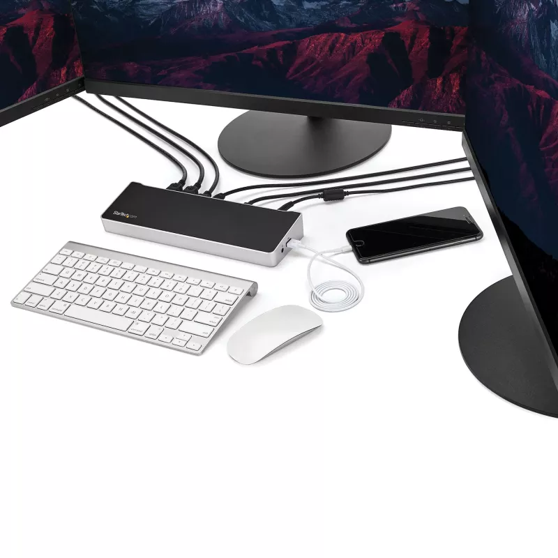 StarTech.com 4K USB-C Dock, Potrójna Stacja Dokująca UHD 4K, Mac i Windows, USB C do HDMI i DisplayPort, Zasilanie 100 W, 5-portowy Hub USB 5 Gb/s – TAA