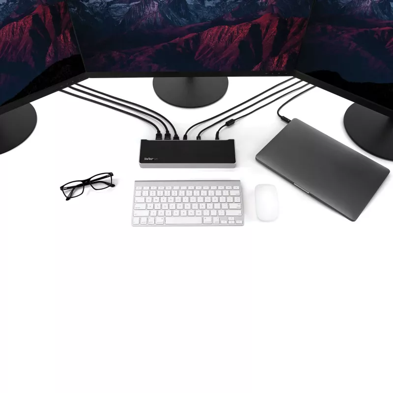StarTech.com 4K USB-C Dock, Potrójna Stacja Dokująca UHD 4K, Mac i Windows, USB C do HDMI i DisplayPort, Zasilanie 100 W, 5-portowy Hub USB 5 Gb/s – TAA