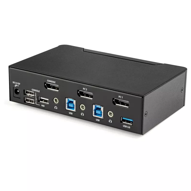 StarTech.com 2-portowy przełącznik KVM DisplayPort – 4K 60 Hz – pojedynczy wyświetlacz – dwuportowy przełącznik KVM UHD DP 1.2 USB ze zintegrowanym hubem USB 3.0 i audio – Dell HP Apple Lenovo – zgodny z TAA