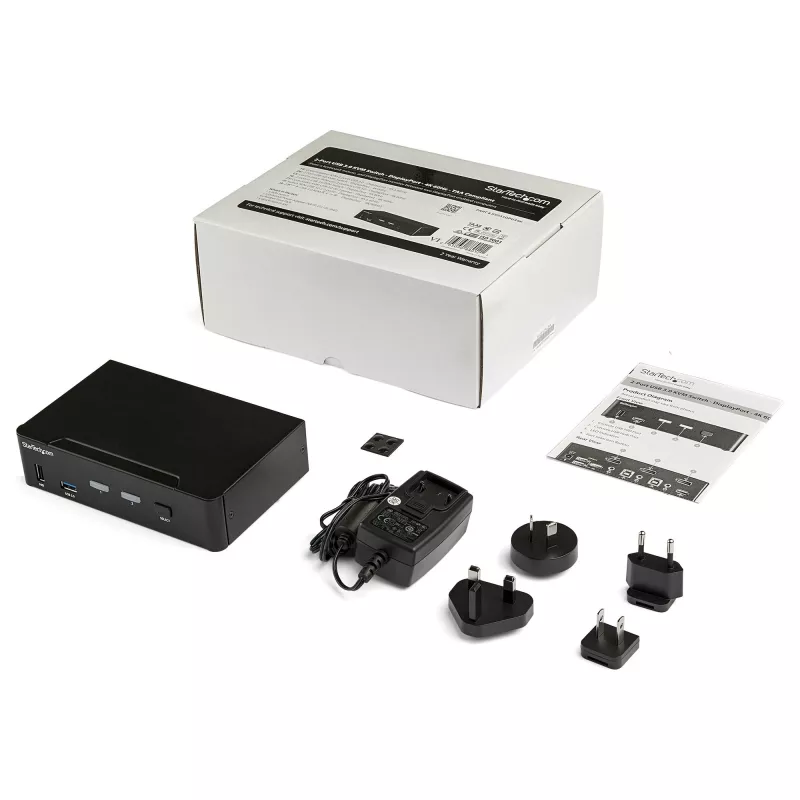 StarTech.com 2-portowy przełącznik KVM DisplayPort – 4K 60 Hz – pojedynczy wyświetlacz – dwuportowy przełącznik KVM UHD DP 1.2 USB ze zintegrowanym hubem USB 3.0 i audio – Dell HP Apple Lenovo – zgodny z TAA
