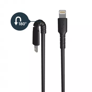 StarTech.com 3-stopowa (1 m) Wytrzymała czarna przejściówka USB-A na Lightning – Solidny, wzmocniony włóknem aramidowym kabel USB typu A do ładowarki/synchronizacji Lightning – z certyfikatem Apple MFi do iPada/iPhone’a 12