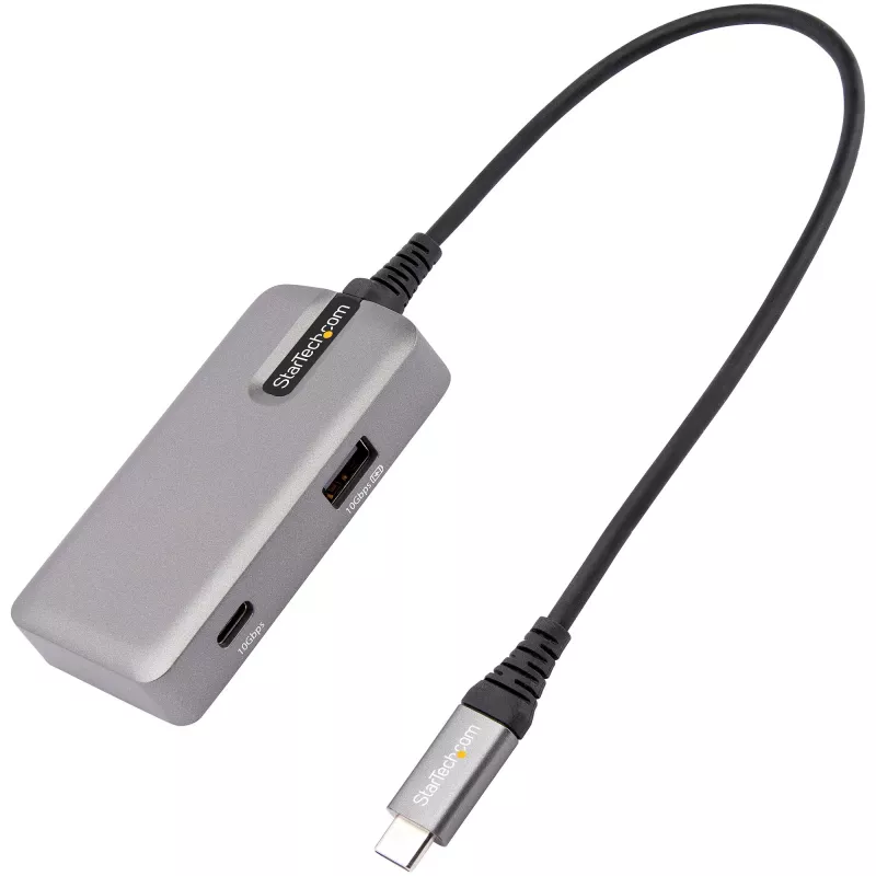 Adapter wieloportowy StarTech.com USB C — USB-C do 4K 60Hz HDMI 2.0, przepustowość zasilania 100W — 3-portowy koncentrator USB 10 Gb/s — przenośna mini stacja dokująca USB Type-C — kabel 10 inch (25cm)
