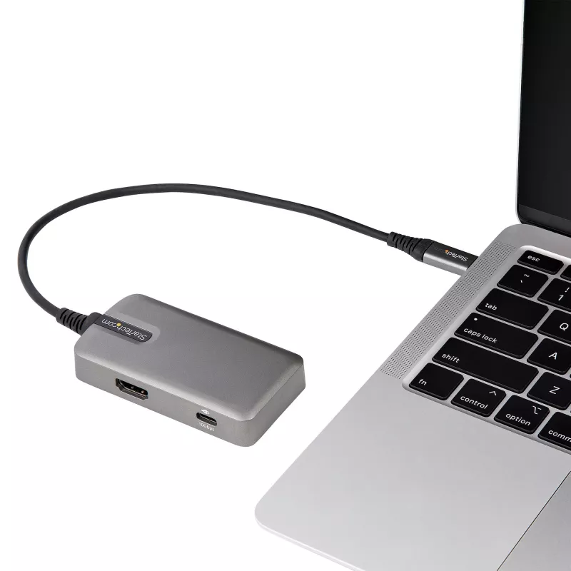 Adapter wieloportowy StarTech.com USB C — USB-C do 4K 60Hz HDMI 2.0, przepustowość zasilania 100W — 3-portowy koncentrator USB 10 Gb/s — przenośna mini stacja dokująca USB Type-C — kabel 10 inch (25cm)