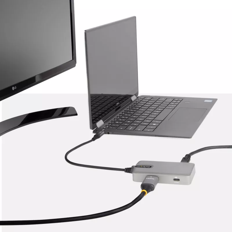 Adapter wieloportowy StarTech.com USB C — USB-C do 4K 60Hz HDMI 2.0, przepustowość zasilania 100W — 3-portowy koncentrator USB 10 Gb/s — przenośna mini stacja dokująca USB Type-C — kabel 10 inch (25cm)