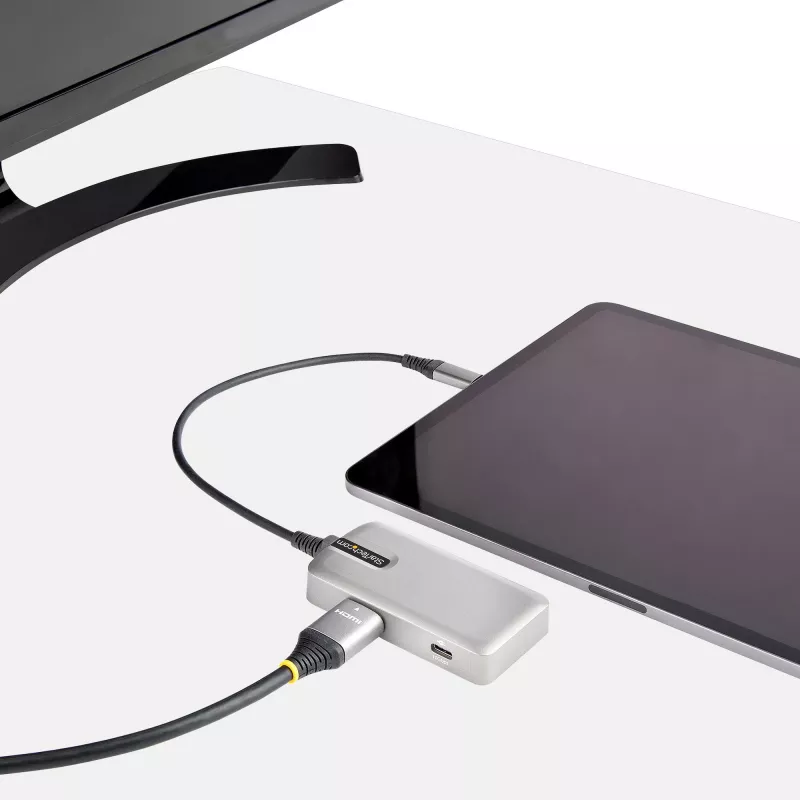 Adapter wieloportowy StarTech.com USB C — USB-C do 4K 60Hz HDMI 2.0, przepustowość zasilania 100W — 3-portowy koncentrator USB 10 Gb/s — przenośna mini stacja dokująca USB Type-C — kabel 10 inch (25cm)