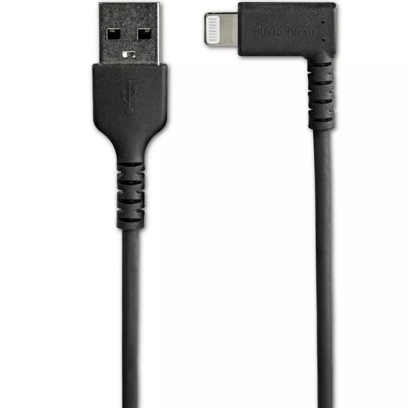 StarTech.com 3ft (1m) Wytrzymały kabel USB A na Lightning - Czarny 90° Kątowy Wytrzymały Wzmocniony Włóknem Aramidowym Kabel USB Typu A na Lightning do Ładowania/Synchronizacji - Certyfikat Apple MFi - iPhone
