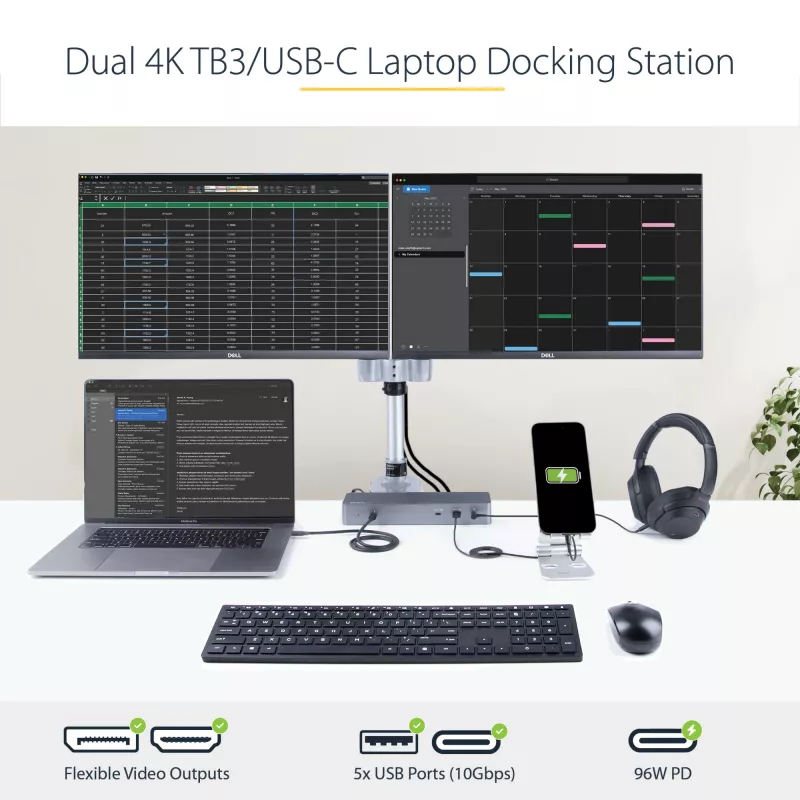 Stacja dokująca USB C StarTech.com dla Macbook Pro/Air-M1/M2/M3/M4, kompatybilna z Thunderbolt, HDMI/DisplayPort, Dual 4K 60Hz/Single 8K, laptopowa stacja dokująca USB Type-C, zasilanie 96W, USB 10Gbps