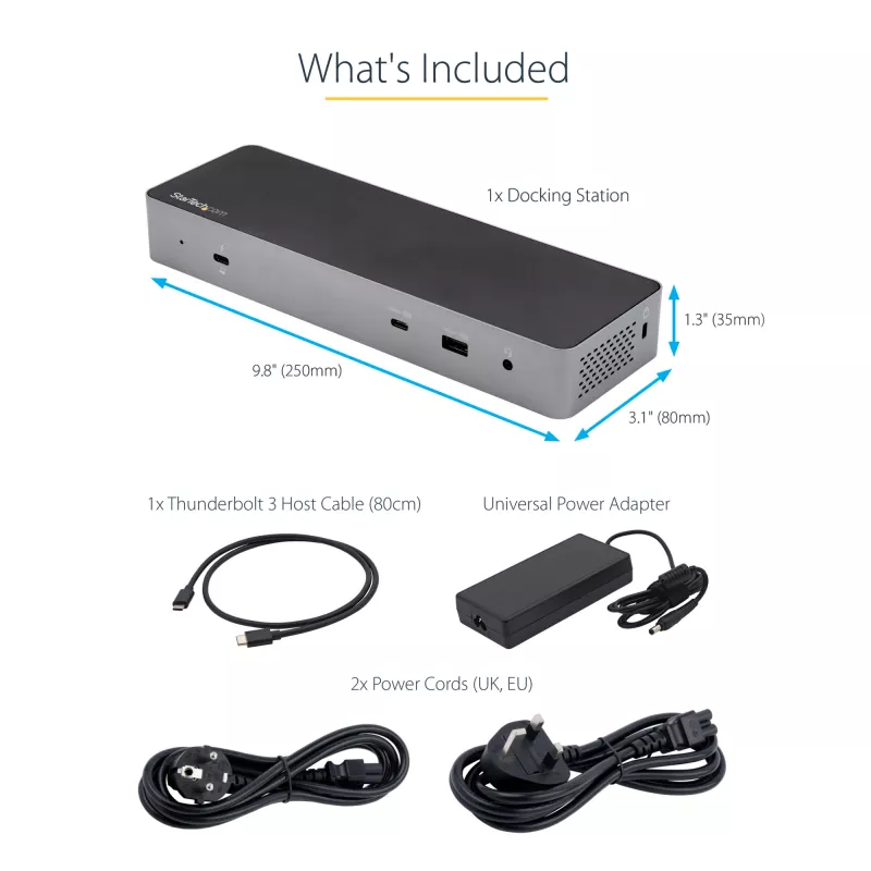 Stacja dokująca USB C StarTech.com dla Macbook Pro/Air-M1/M2/M3/M4, kompatybilna z Thunderbolt, HDMI/DisplayPort, Dual 4K 60Hz/Single 8K, laptopowa stacja dokująca USB Type-C, zasilanie 96W, USB 10Gbps