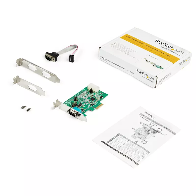 Karta PCI Express z 2 portami szeregowymi RS232 StarTech.com - Karta kontrolera hosta szeregowego PCIe RS232 - PCIe na szeregowy DB9 - 16950 UART - Karta rozszerzeń niskoprofilowa - Windows i Linux