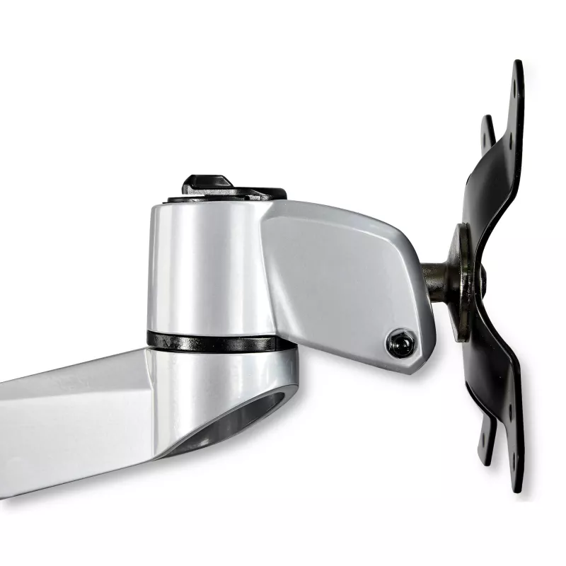 StarTech.com Uchwyt biurkowy do czterech monitorów – Wysokiej klasy przegubowy uchwyt VESA do 4 monitorów w układzie 2x2 do 30 cali – Ergonomiczny słupek z regulacją wysokości – Odchylanie/obrót/obracanie ekranu – Mocowanie zaciskowe/grommetowe – Srebrny