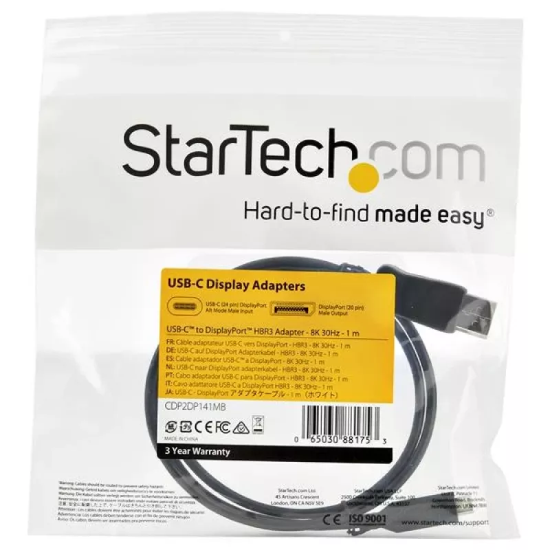 StarTech.com 3.3ft/1m USB C do DisplayPort 1.4 Kabel - 8K/5K/4K USB Type-C do DP 1.4 Alt Mode Adapter Wideo - HBR3/HDR/DSC - 8K 60Hz Kabel do monitora DP - USB-C/Thunderbolt 3