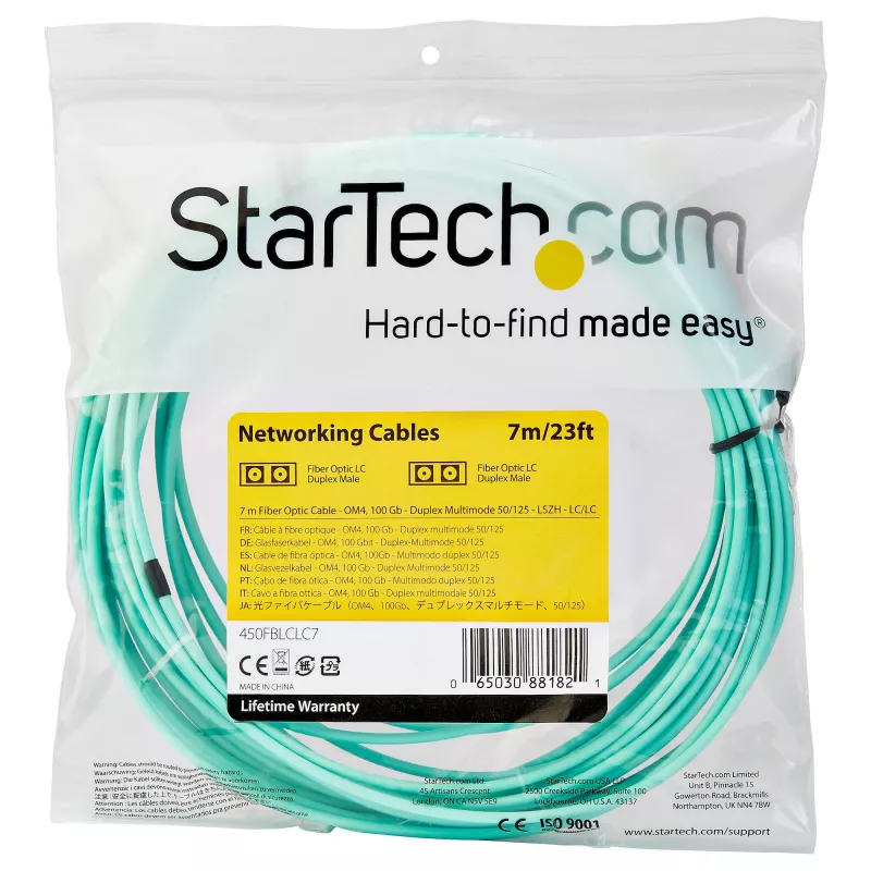 StarTech.com 7m (22ft) LC/UPC do LC/UPC OM4 wielomodowy kabel światłowodowy, 50/125µm LOMMF/VCSEL Zipcord, 100G, niska tłumienność wtrąceniowa – LSZH zworka światłowodowa