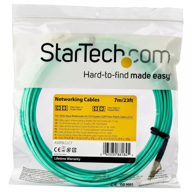 StarTech.com 7m (22ft) LC/UPC na LC/UPC OM3 wielomodowy kabel światłowodowy, full duplex 50/125µm kabel zipcord, 100G, niska tłumienność wtrąceniowa, złącze światłowodowe LSZH