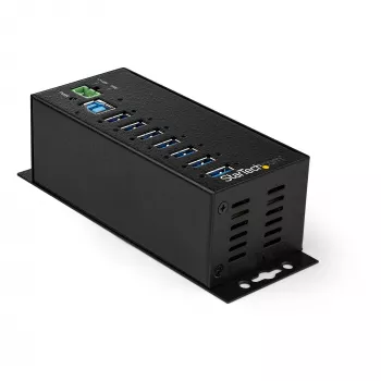 StarTech.com 7-portowy hub USB 3.0 z zasilaczem – metalowy przemysłowy hub USB-A z ochroną ESD i przeciwprzepięciową 350 W – montaż na szynie DIN/ścianie/biurku – szybki hub USB 3.2 Gen 1 (5 Gb/s) – TAA