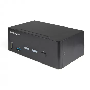 StarTech.com 2-portowy przełącznik KVM Dual Monitor HDMI – 4K 60 Hz Ultra HD HDR – biurkowy przełącznik KVM HDMI 2.0 4K z 2-portowym hubem USB 3.0 (5 Gb/s) i 4x USB 2.0 HID, audio – przełączanie skrótami klawiszowymi – TAA