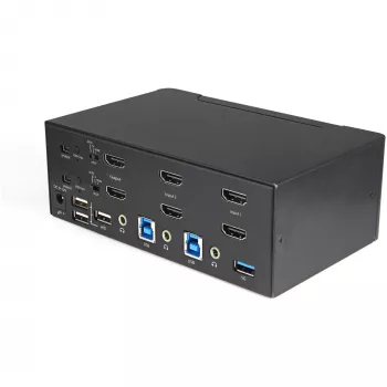 StarTech.com 2-portowy przełącznik KVM Dual Monitor HDMI – 4K 60 Hz Ultra HD HDR – biurkowy przełącznik KVM HDMI 2.0 4K z 2-portowym hubem USB 3.0 (5 Gb/s) i 4x USB 2.0 HID, audio – przełączanie skrótami klawiszowymi – TAA