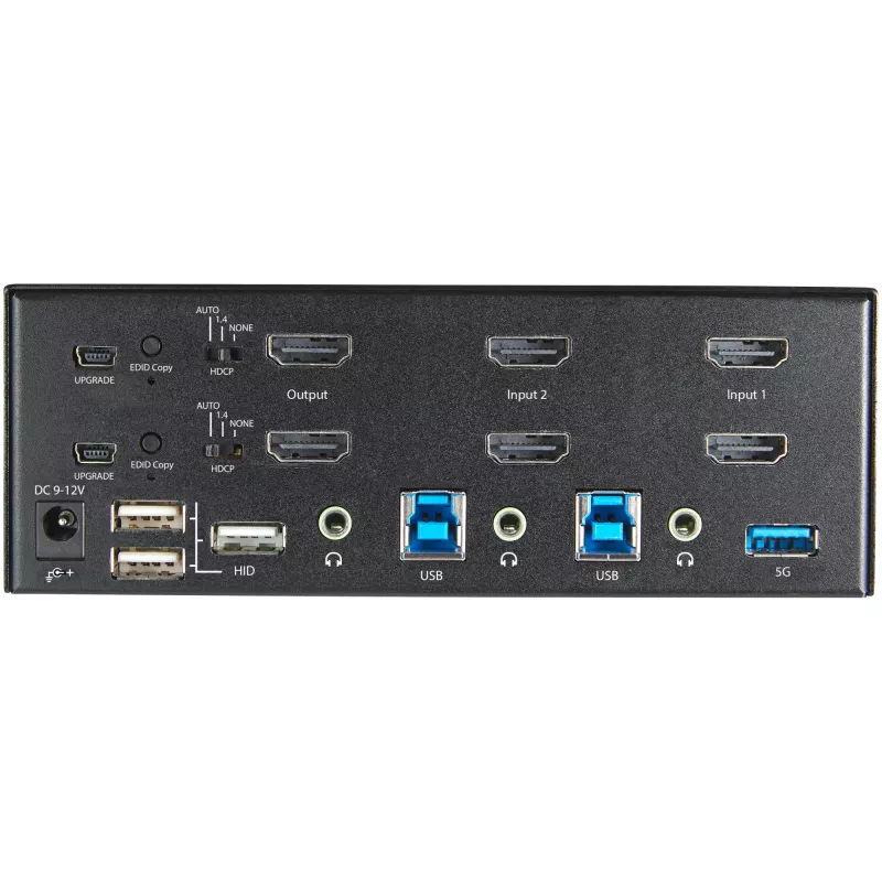 StarTech.com 2-portowy przełącznik KVM Dual Monitor HDMI – 4K 60 Hz Ultra HD HDR – biurkowy przełącznik KVM HDMI 2.0 4K z 2-portowym hubem USB 3.0 (5 Gb/s) i 4x USB 2.0 HID, audio – przełączanie skrótami klawiszowymi – TAA